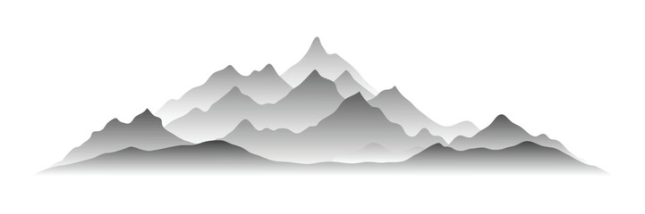 Black and white mountain landscape, minimalism, panoramic view