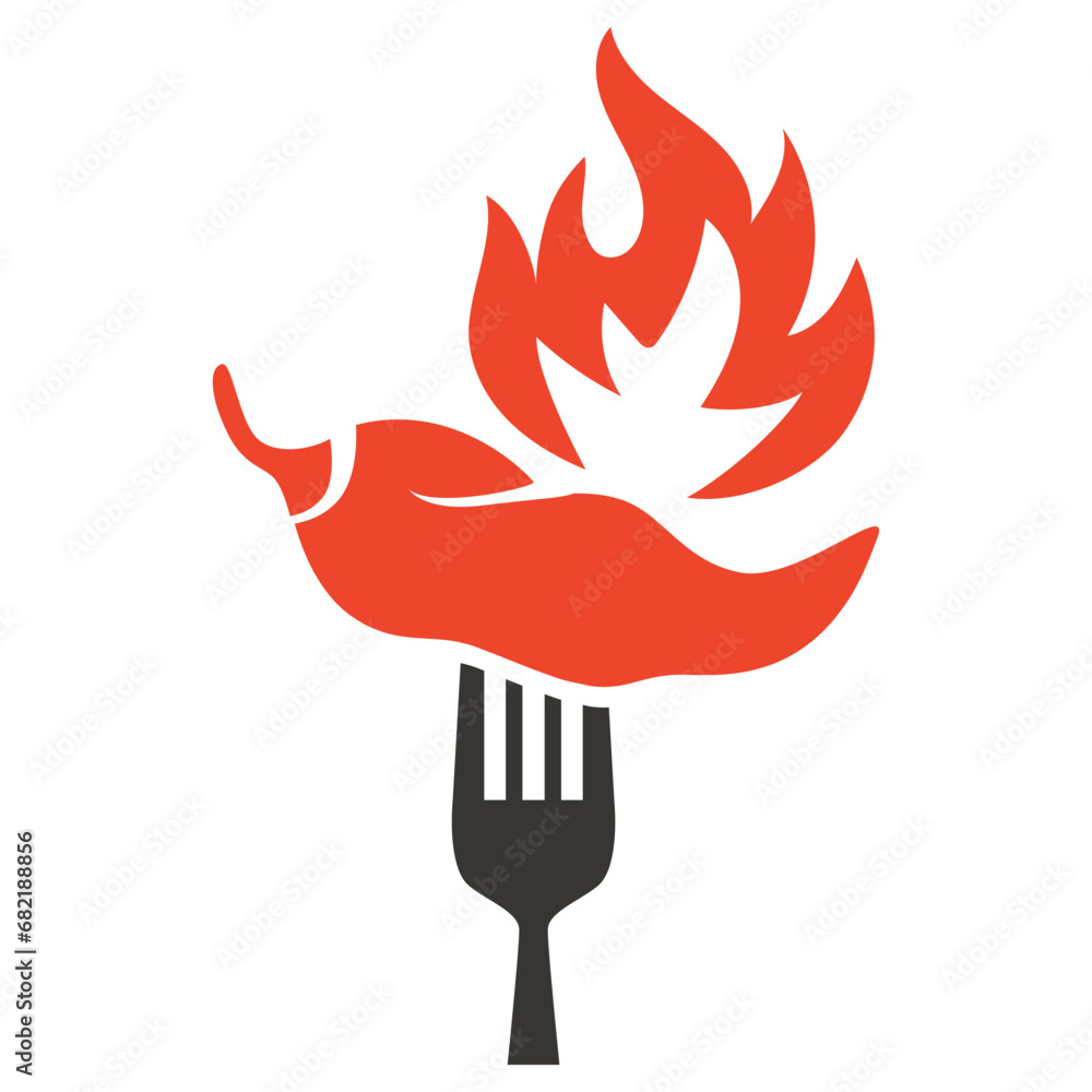 Sticker Chili pepper in fire vector illustration. Hot and spicy food symbol. Circle shape emblem, label, logo design template on white background