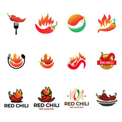 Set of Red Hot Chili logo designs concept vector, Spicy Pepper logo designs template - obrazy, fototapety, plakaty