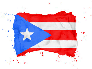 Flag of Puerto Rico, brush stroke background.  Flag of Puerto Rico on white background. Watercolor style for your design.  EPS10.