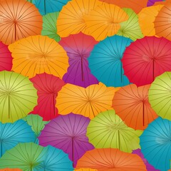 Fototapeta na wymiar rainbow colored umbrellas with sunshine