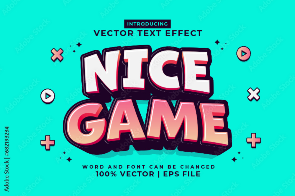 Poster editable text effect nice game 3d cartoon template style premium vector
