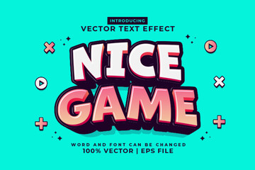 Editable text effect Nice Game 3d cartoon template style premium vector