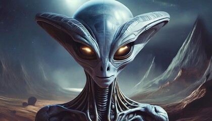 Alien invasion fantasy extraterrestrial close up - obrazy, fototapety, plakaty