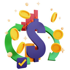 3d icon cash flow with money up isolated on the transparent background