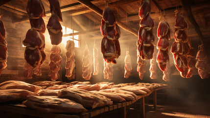 Factory of parma ham traditional italian food