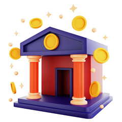 3d icon bank with money up isolated on the transparent background