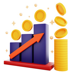 3d icon chart profit income with money isolated on the transparent background