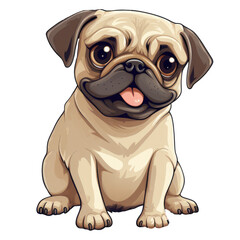 pug dog, cute dog, cartoon dog, transparent background