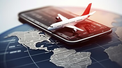 Buying airline tickets online concept. Smartphone or mobile pho - obrazy, fototapety, plakaty