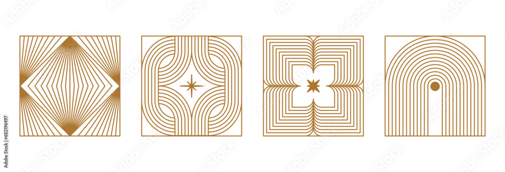 Aufkleber Vector set of design elements and illustrations in simple minimalist linear style - abstract forms and shapes, wall art prints, minimalistic geometric posters