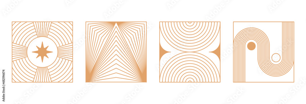Poster vector set of design elements and illustrations in simple minimalist linear style - abstract forms a