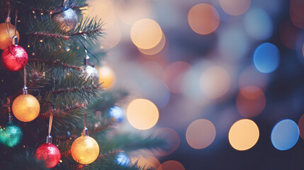 Fototapeta na wymiar Christmas light on tree close up blurred