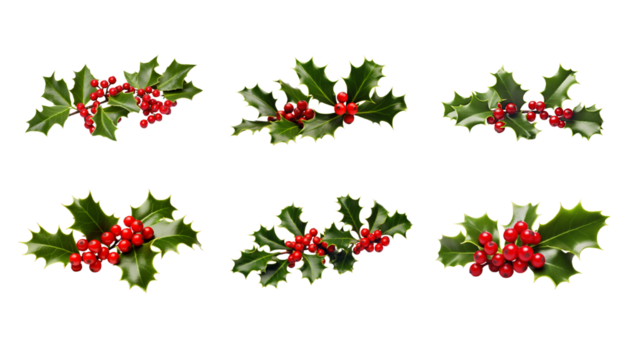 Collection of PNG. Christmas holly isolated on a transparent background. - Powered by Adobe
