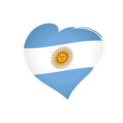 Creative heart shape with Argentinean state flag. Love Argentina symbol. Celebration of election idea. Sports logo concept. Isolated icon. Souvenir or gift decorative sign. Badge or T shirt template.