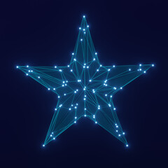 abstract neon hologram blue star with connecting dots and lines