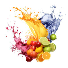 Dynamic Burst of Citrus and Berries with Splashing Juices