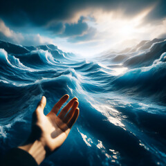 Golden Touch · Hand Reaching for Ocean Waves