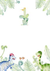 First birthday. Watercolor frames with cute dinosaurs. © Tapilipa