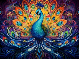 Fototapeta premium Mandala Melody: A Dance of Peacock Colors Illustration Generative AI