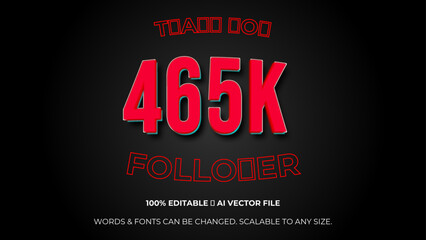 followers celebration horizontal vector banner. Social media achievement poster.  followers thank you lettering. Editable text style Effect. celebration subscribers. Vector illustration