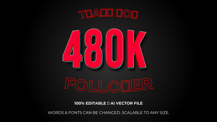 followers celebration horizontal vector banner. Social media achievement poster.  followers thank you lettering. Editable text style Effect. celebration subscribers. Vector illustration