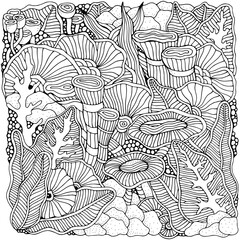 Stressrelief, ethnic abstract background. Hand-drawn, floral, retro, doodle, vector, zentangle design element. Adult coloring book page. 