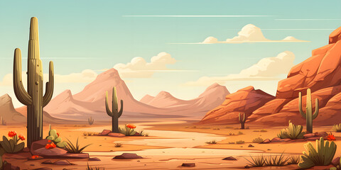 Cactus in the desert landscape vector background