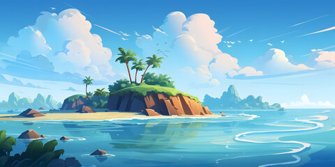 Tropical island landscape vector background