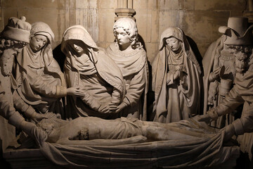 Sainte Croix (Holy Cross) church, Bernay, Eure, France. Jesus's entombment. - obrazy, fototapety, plakaty
