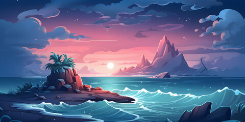 Beautiful islands with amazing sunset vector background