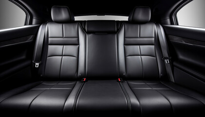 Rear black leather seats of a modern car. black car interior - obrazy, fototapety, plakaty