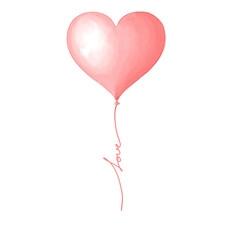 heart shaped balloon with love letter watercolor illustration