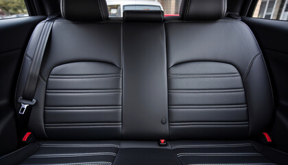Rear black leather seats of a modern car