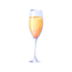glass of champagne watercolor isolated illustration