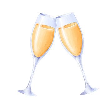 two glasses of champagne isolated illustration