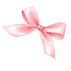 pink ribbon bow watercolor illustration - obrazy, fototapety, plakaty
