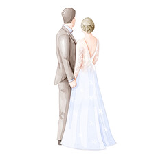 Fototapeta premium bride and groom in wedding dress watercolor illustration