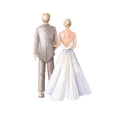 bride and groom in wedding dress watercolor