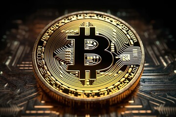 Fototapeta na wymiar Bitcoin cryptocurrency golden coin background. generative ai