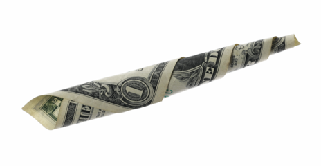 One dollar bill tube isolated on white, clipping