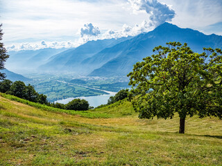 View of the beginning of Valtellina from Lake Como Alps - obrazy, fototapety, plakaty