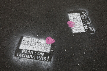 Anti-ART (assisted reproductive technology) graffiti outside a chuch in Paris, France.