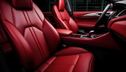 Deurstickers Interior of a modern luxury car in dark red tonesar © Александр Довянский
