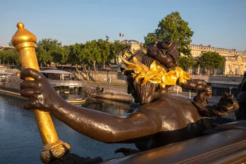 Fototapete Pont Alexandre III Statue on Alexander III bridge, Paris, France.
