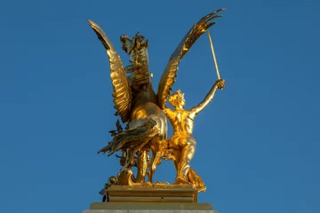 Tuinposter Pont Alexandre III Statue on Alexander III bridge, Paris, France.