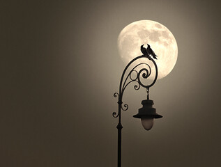 Love of two birds in the moonlight. 