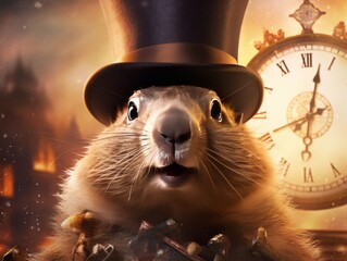 Groundhog Day Unveiled: Exploring the Concept of Annual Weather Prediction, Tradition, Folklore, Seasonal Rituals, and Rodent Prognostication in Cultural Celebrations and Predictive Practices Illustra - obrazy, fototapety, plakaty