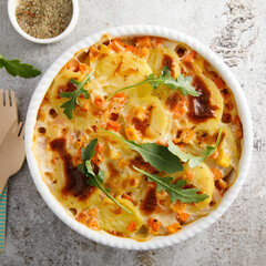 Homemade potato gratin with pumpkin