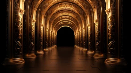 Fotobehang gold corridor pillars background © Murtaza03ai